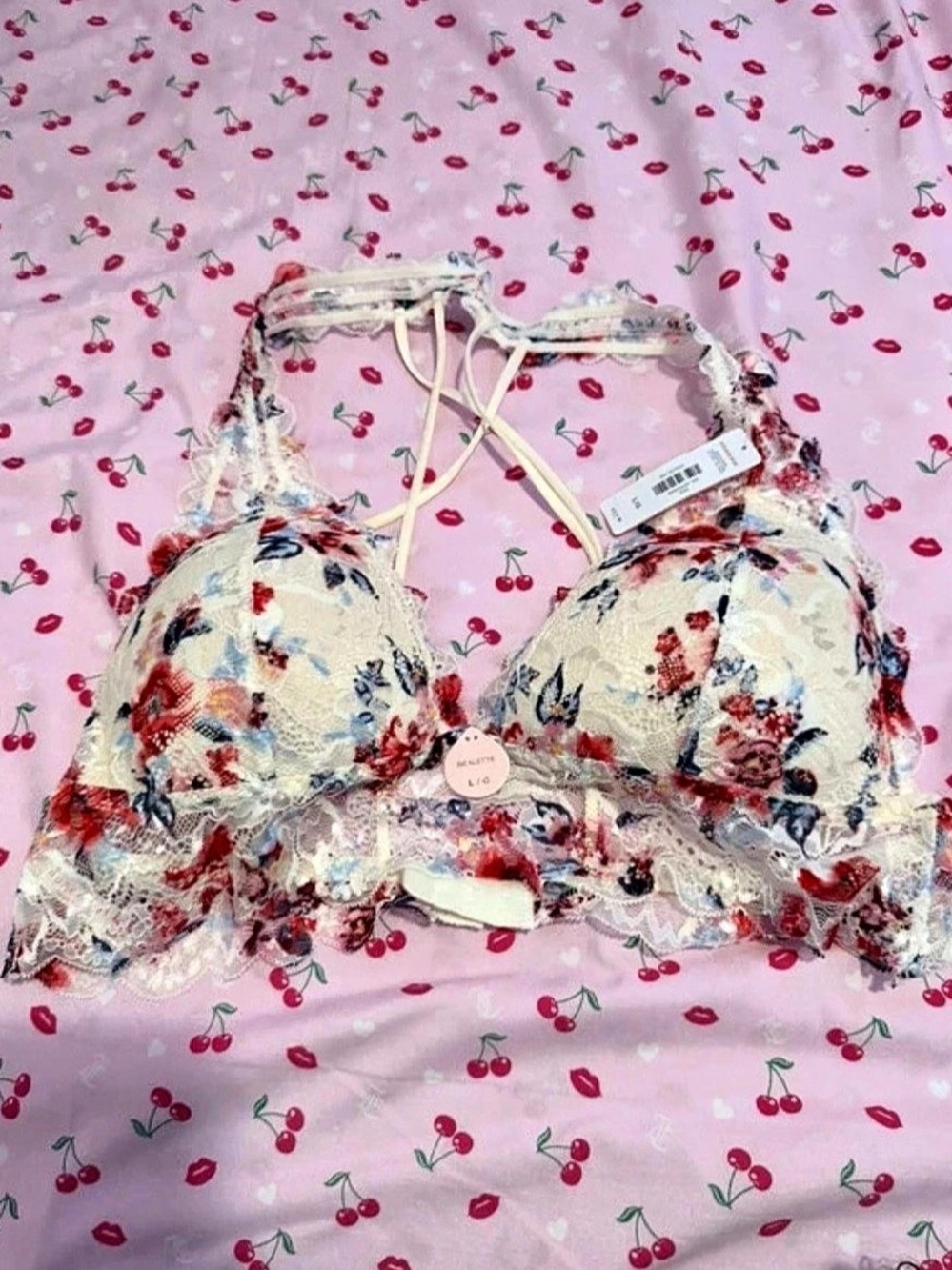 ARDENE Floral Lace Bra in cream & multicolor  Large NWT